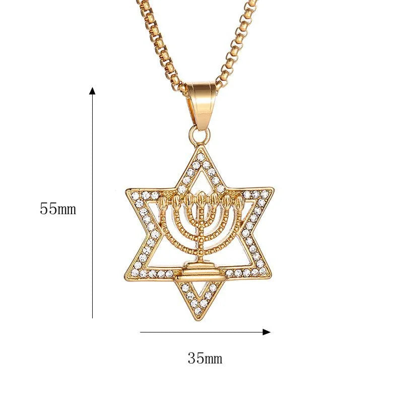 Necklace with Star of David pendant and Menorah, symbol of Jewish identity