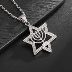 Necklace with Star of David pendant and Menorah, a symbol of Jewish identity 