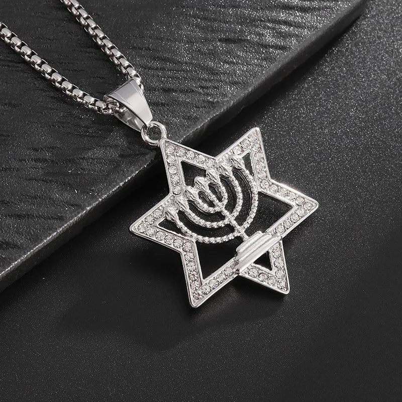 Necklace with Star of David pendant and Menorah, a symbol of Jewish identity 