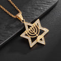 Necklace with Star of David pendant and Menorah, symbol of Jewish identity, gold