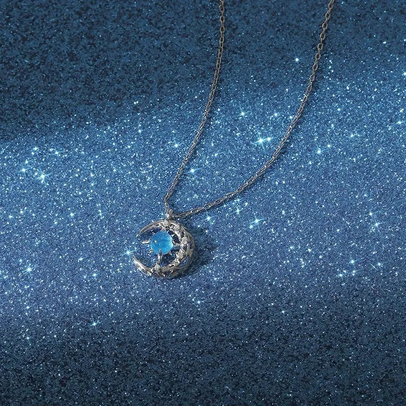 Necklace with Moonstone and Zircon Star Pendant for Women silver