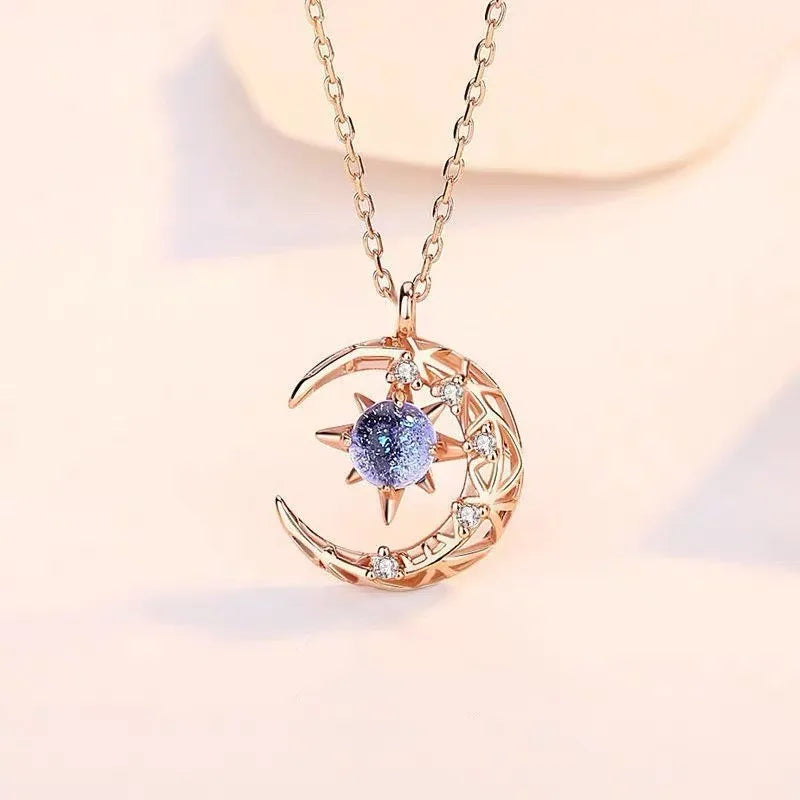 Necklace with Moonstone and Zircon Star Pendant for Women gold