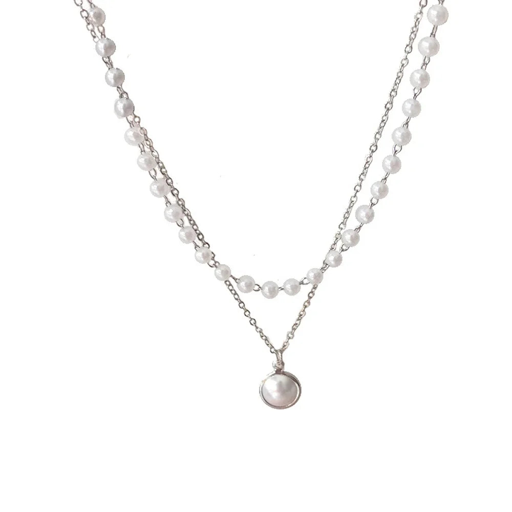 Necklace with Silver White Pearl Pendant