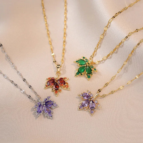 Necklace with Colored Maple Leaf Pendant