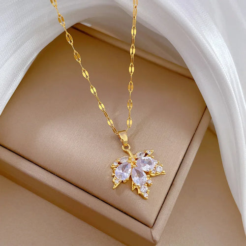 Necklace with White Colored Maple Leaf Pendant
