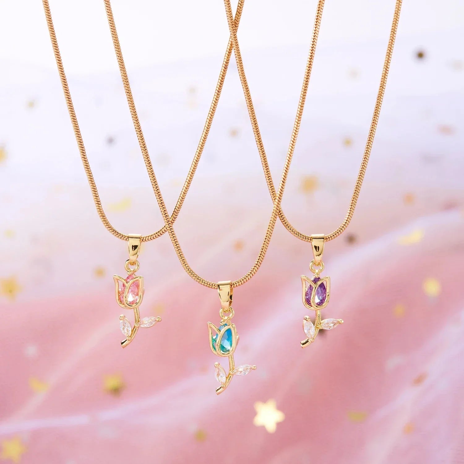 Necklace with Green Zircon Tulip Flower Pendant