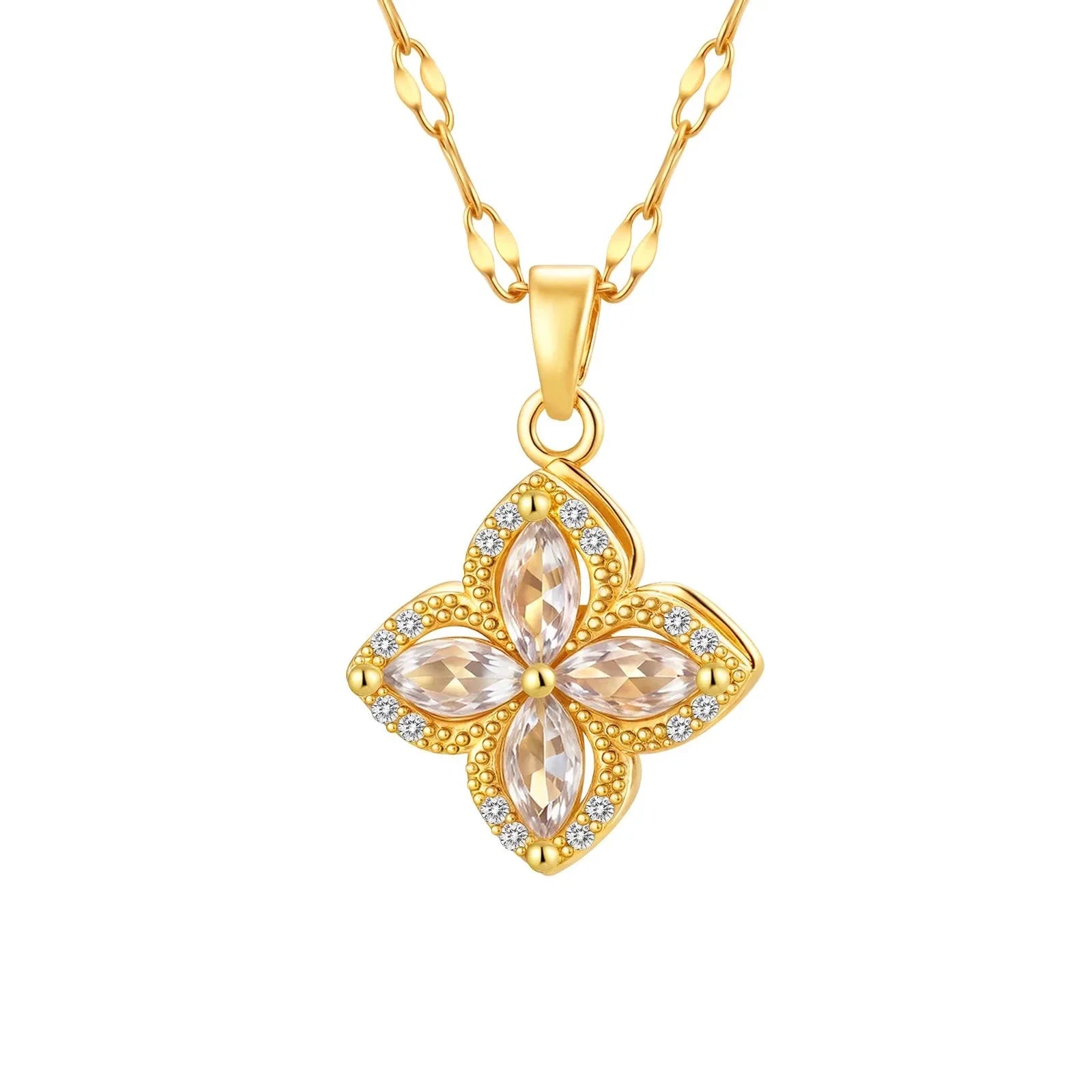 Necklace with Rotating Zircon Flower Pendant Anti-Stress