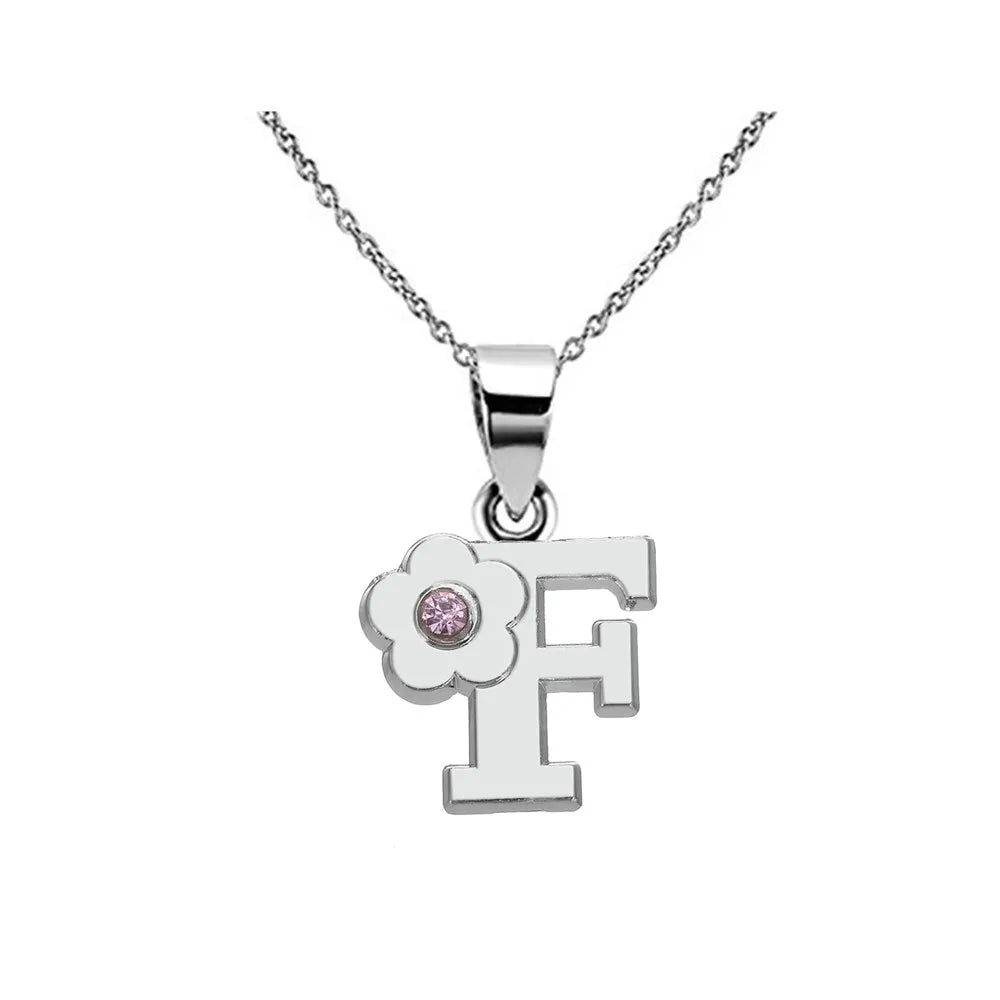 Initial pendant necklace with flower f