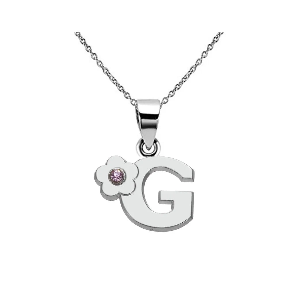 Initial pendant necklace with flower g