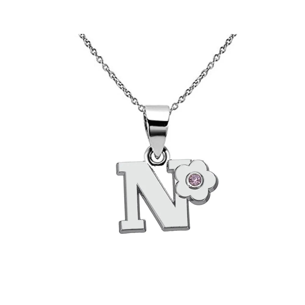 Initial pendant necklace with flower n