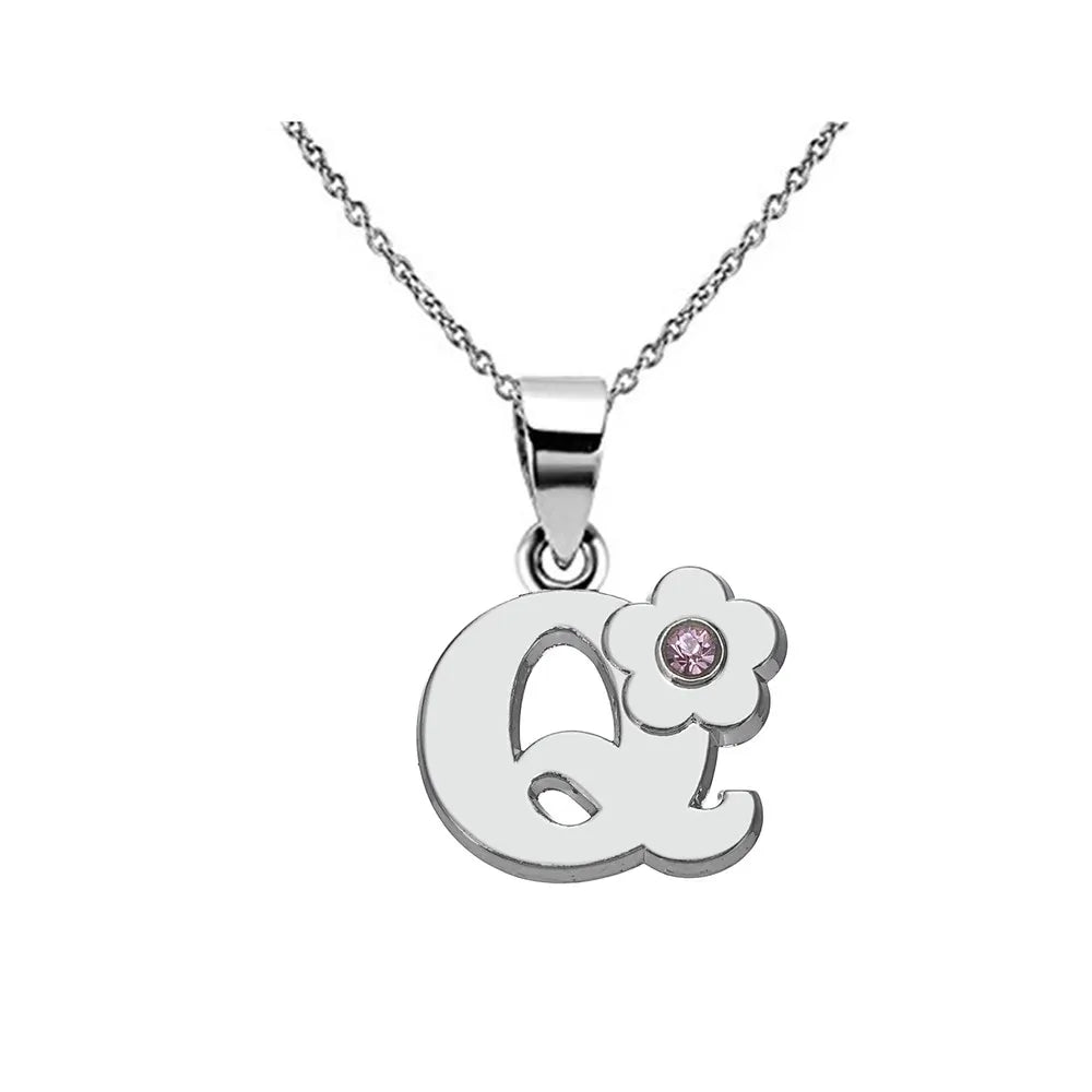 Initial pendant necklace with flower q