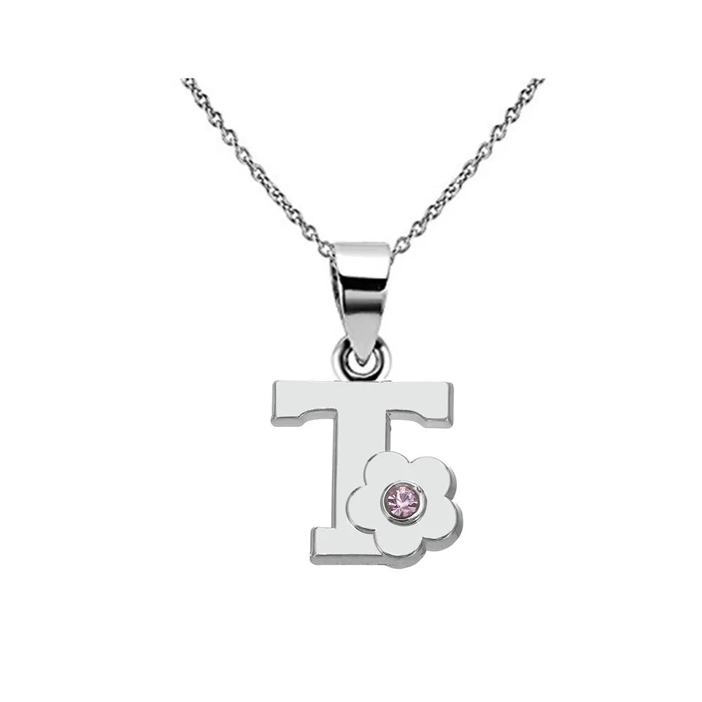 Initial pendant necklace with flower t