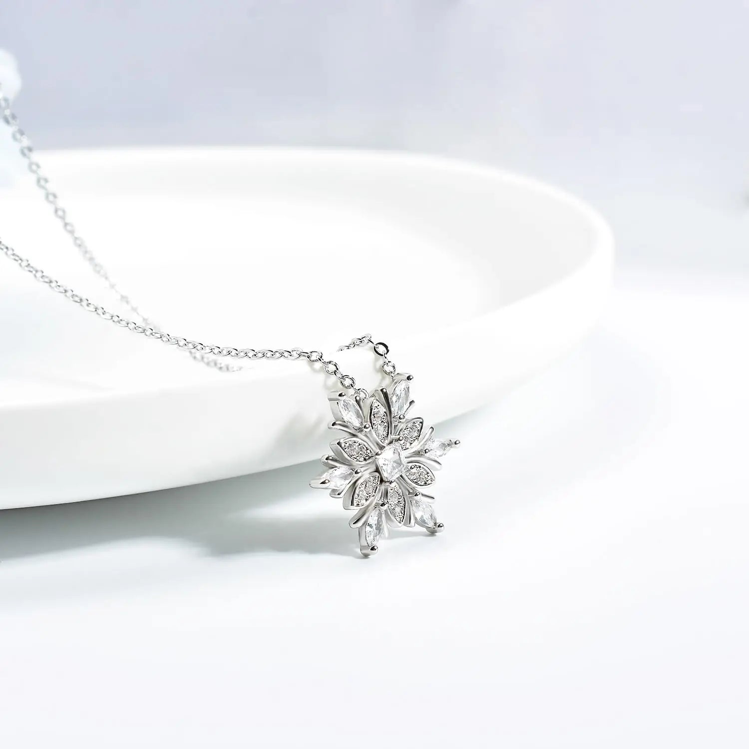 Necklace with White Zircon Snowflake Pendant
