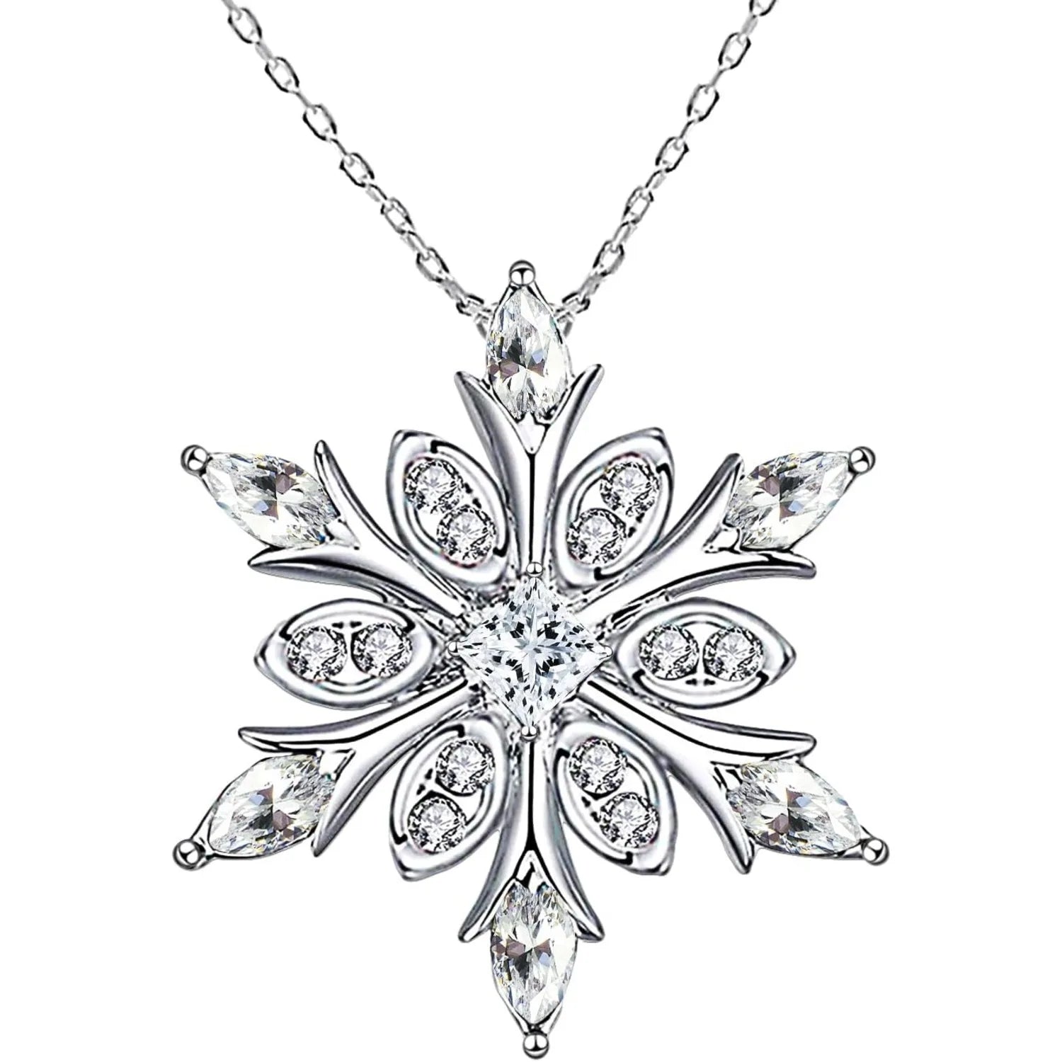 Necklace with White Zircon Snowflake Pendant