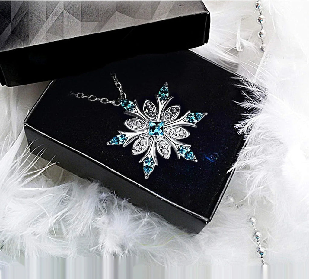 Necklace with Blue Zircon Snowflake Pendant