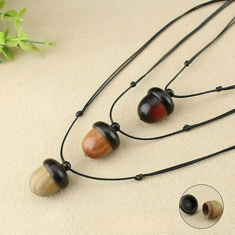 Necklace with Dark Brown Wood Acorn Pendant
