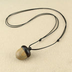 Necklace with Beige Wood Acorn Pendant