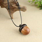 Necklace with Brown Wood Acorn Pendant