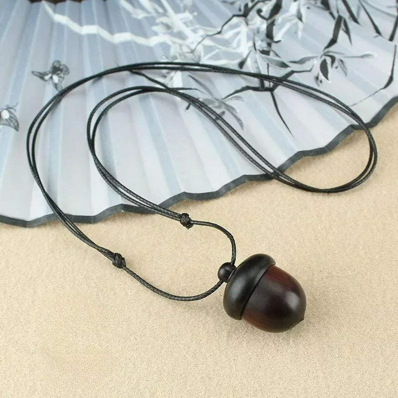 Necklace with Dark Brown Wood Acorn Pendant