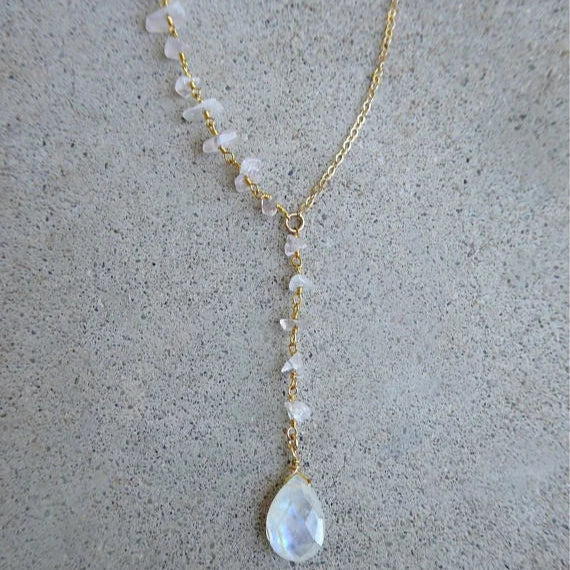 Necklace with Crystal Moonstone Water Drop Pendant