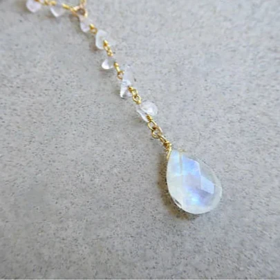 Necklace with Crystal Moonstone Water Drop Pendant