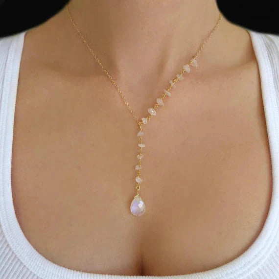 Necklace with Crystal Moonstone Water Drop Pendant