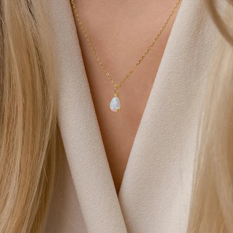 Necklace with Water Drop Pendant in Zircon Birthstone