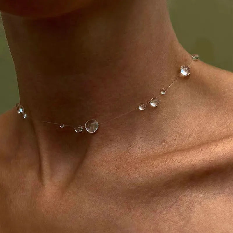 Necklace with Transparent Water Drop Pendant