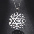 Necklace with engraved pendant featuring the Jewish symbols Star of David and Chai