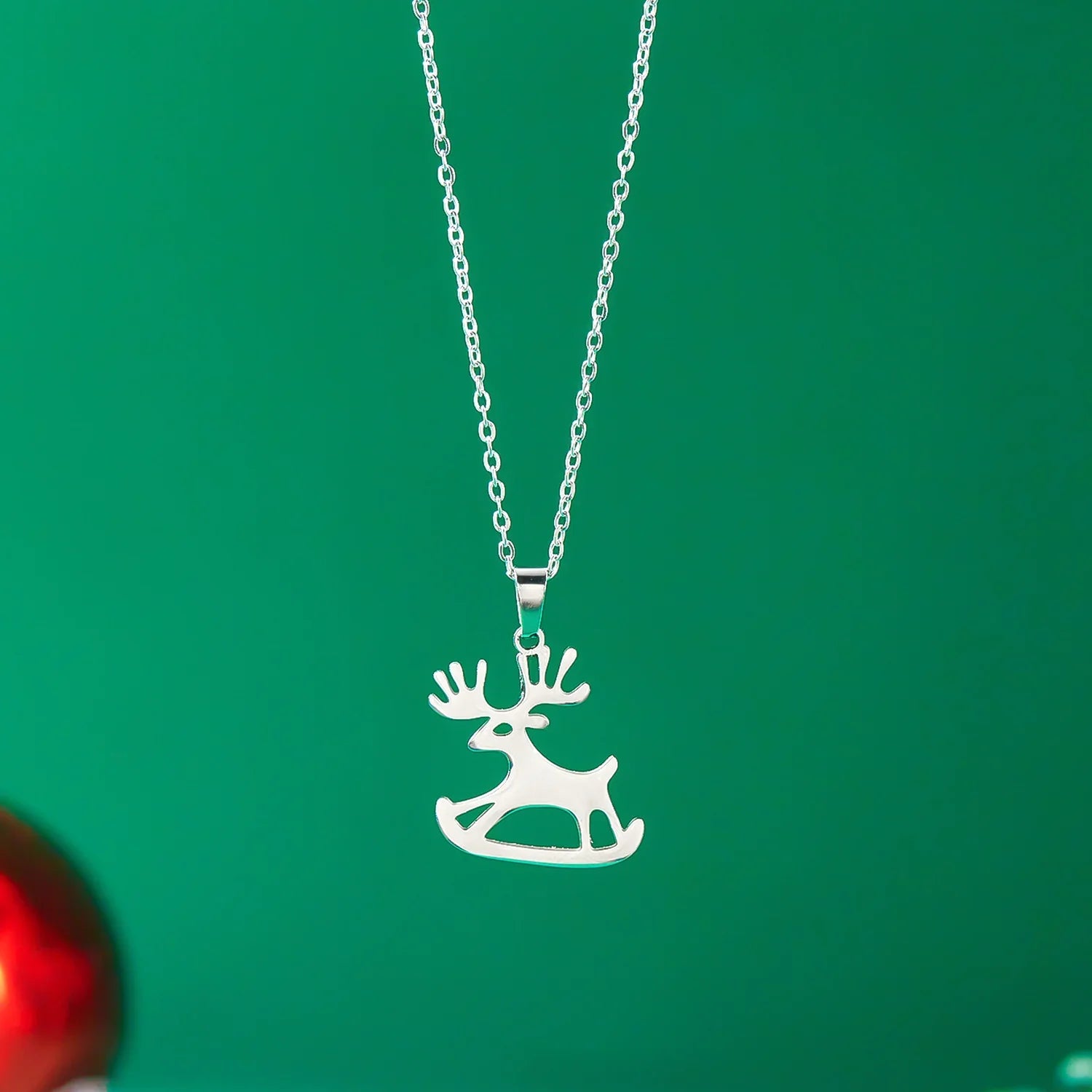 Necklace with Winter Reindeer Pendant silver