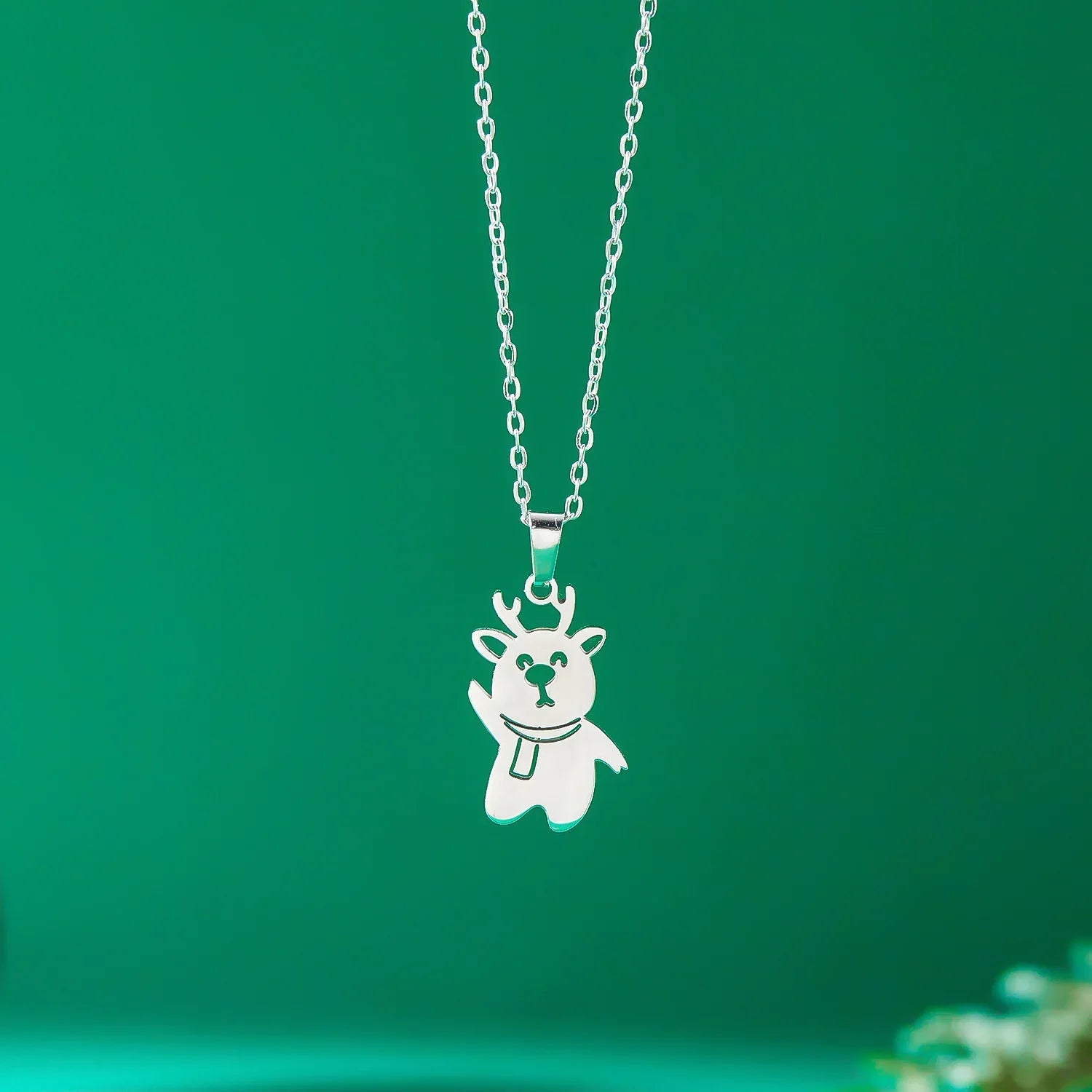 Necklace with Winter Snowman Pendant silver