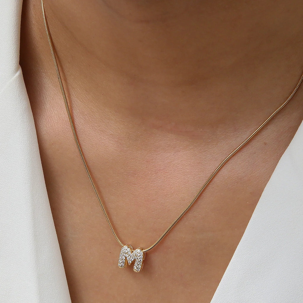 Rhinestone initial pendant necklace m