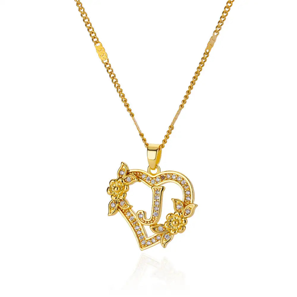 Necklace with initial and heart pendant j