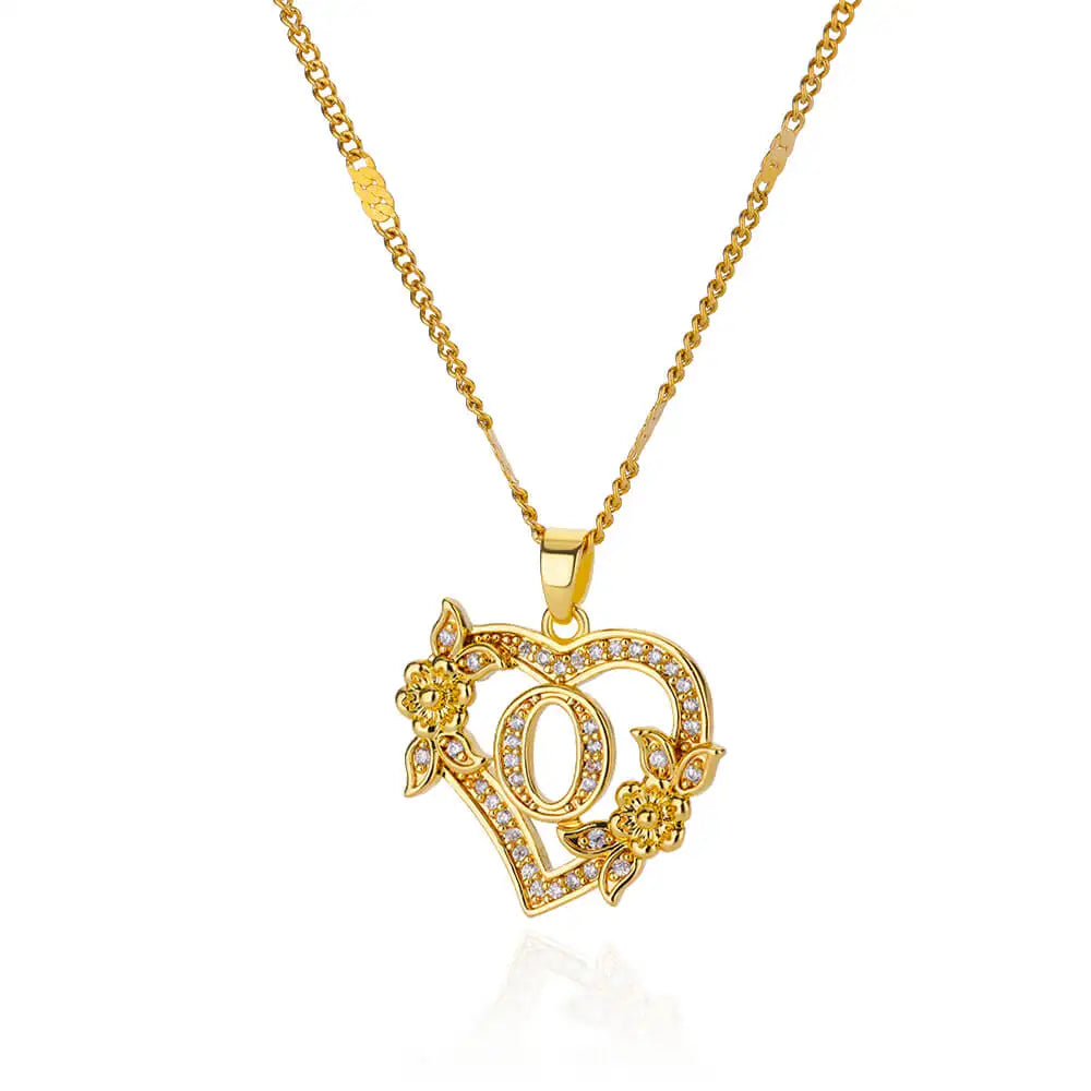 Necklace with initial and heart pendant o