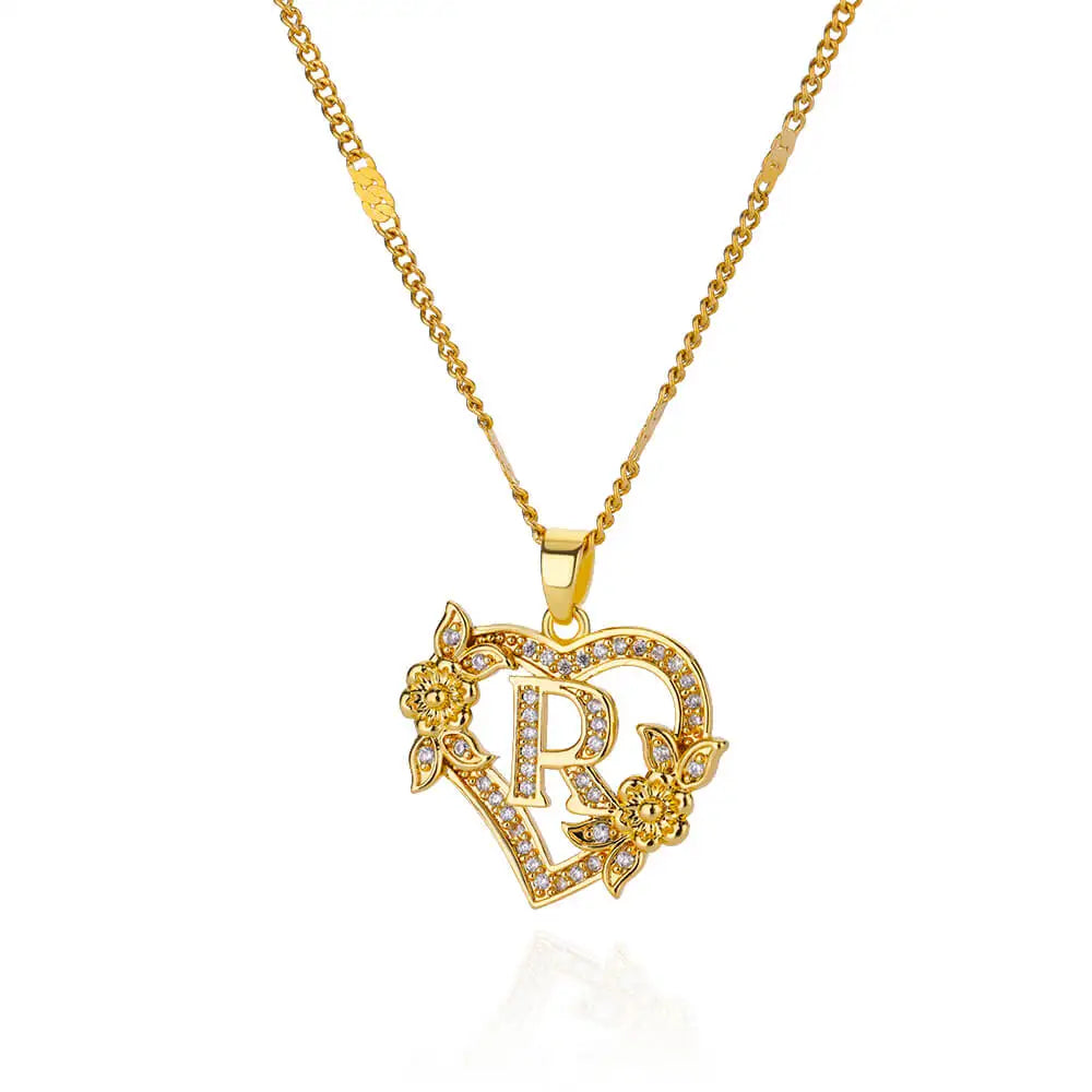 Necklace with initial and heart pendant r