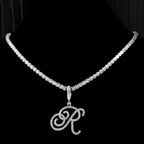 Choker necklace with initial pendant and rhinestones r