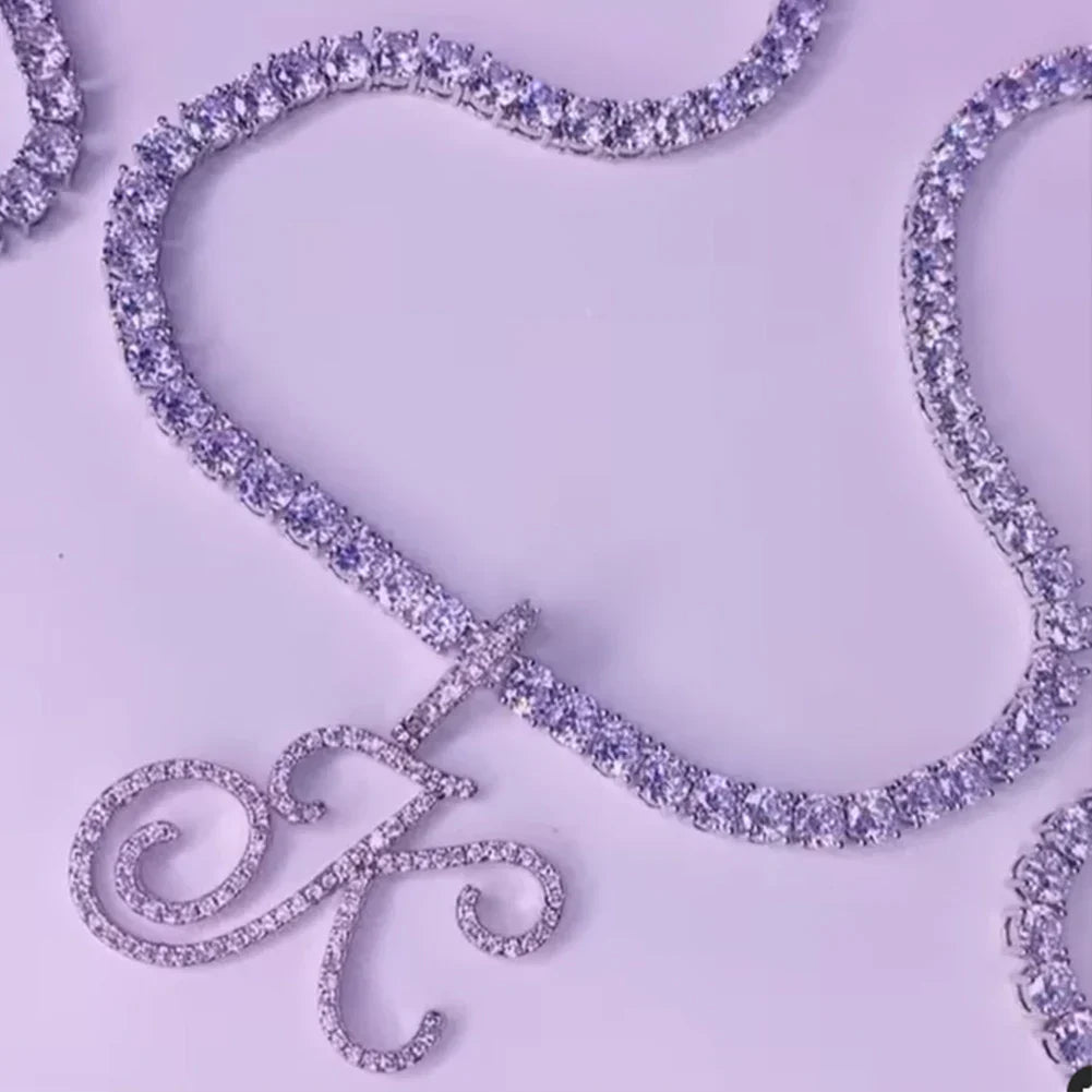 Choker necklace with initial pendant and rhinestones k