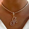 Choker necklace with initial pendant and rhinestones a