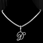 Choker necklace with initial pendant and rhinestones d