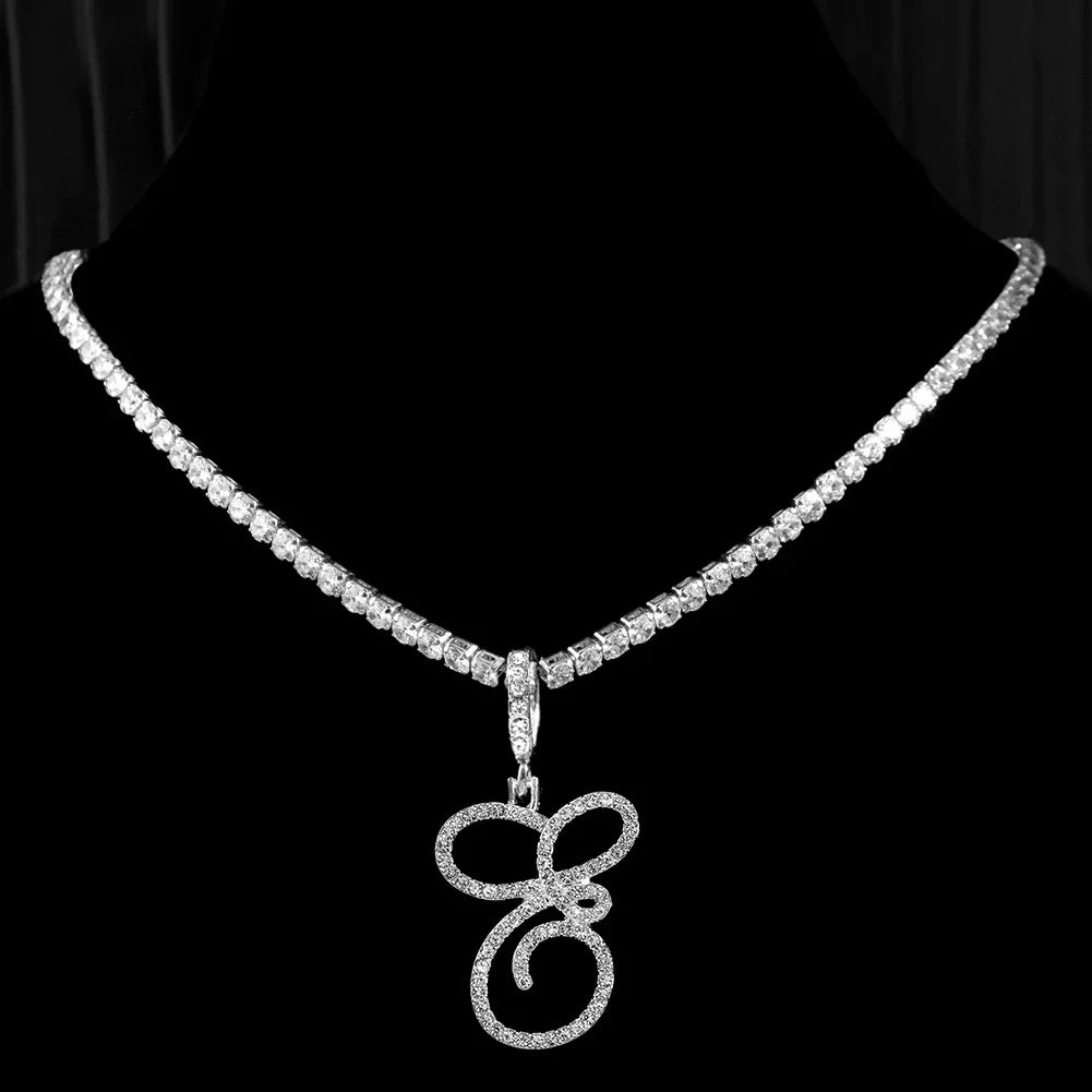 Choker necklace with initial pendant and rhinestones e