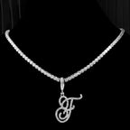 Choker necklace with initial pendant and rhinestones f