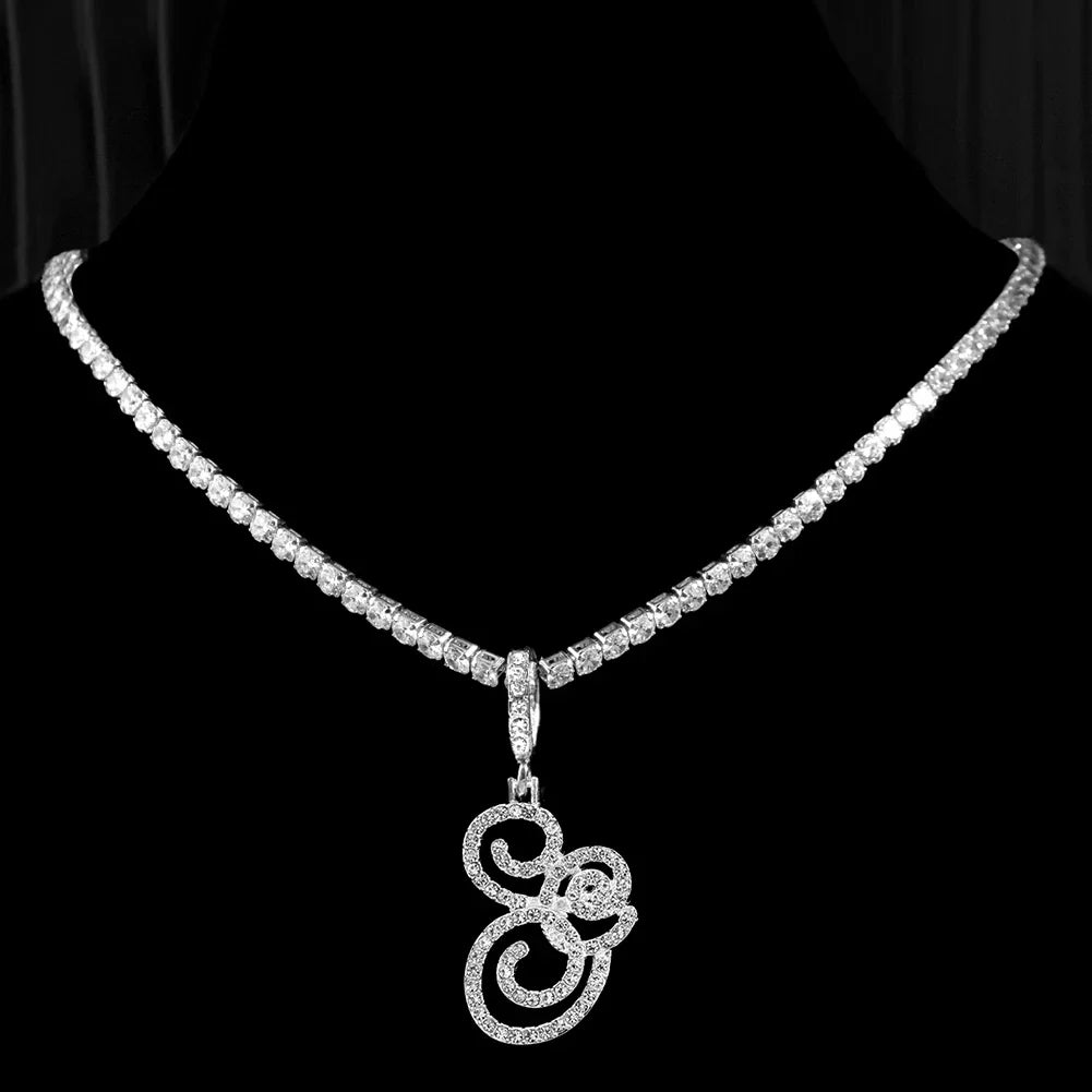 Choker necklace with initial pendant and rhinestones g