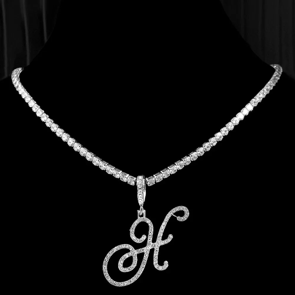 Choker necklace with initial pendant and rhinestones h