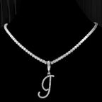 Choker necklace with initial pendant and rhinestones i