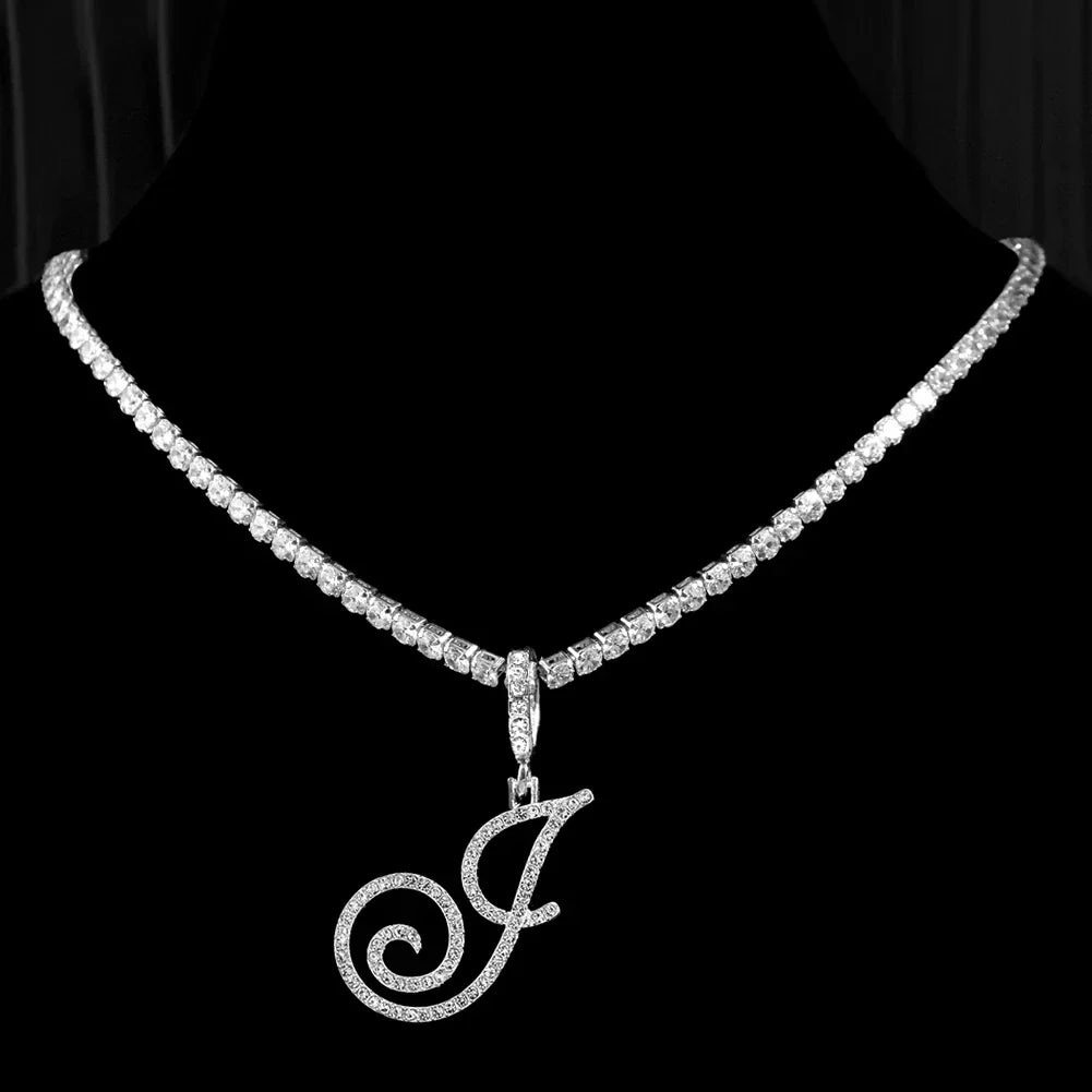 Choker necklace with initial pendant and rhinestones j