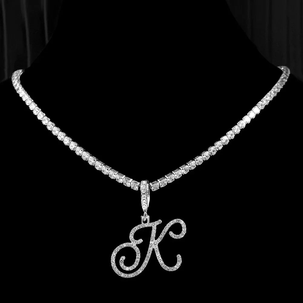 Choker necklace with initial pendant and rhinestones k