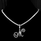 Choker necklace with initial pendant and rhinestones m
