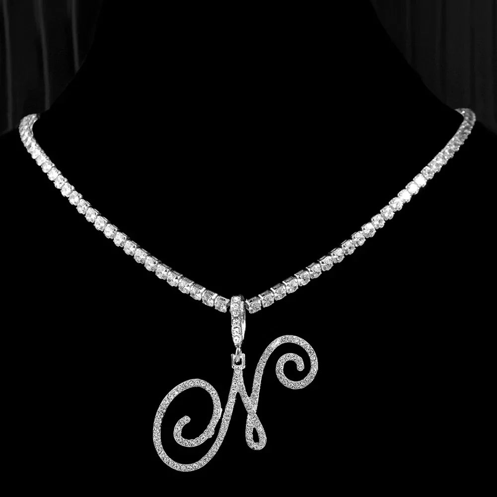 Choker necklace with initial pendant and rhinestones n