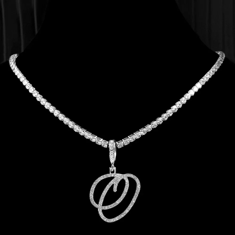 Choker necklace with initial pendant and rhinestones o