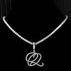 Choker necklace with initial pendant and rhinestones q